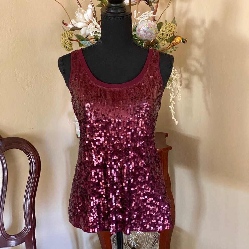 Maroon Sequined Express Tank Top